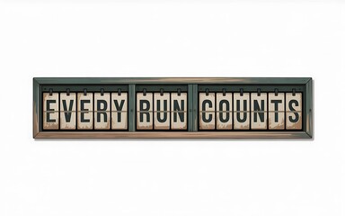 Inspirational quote every run counts displayed on a vintage flip board