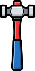 Cartoon Mallet with Red and Blue Handle, Black Outline, and Gray Head
