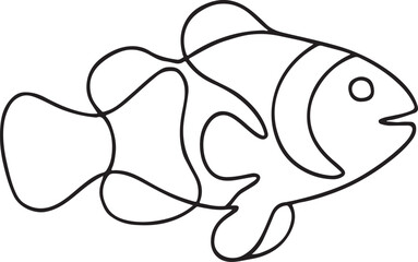 Obraz premium Clownfish line art silhouette vector illustration. Sea clown fish. Amphitryon ocularist. Vector illustration in black outline on a white background