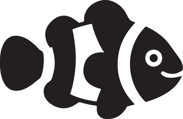 Cute clown fish silhouette on white background.