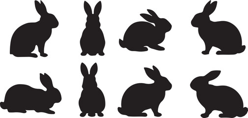 Rabbit Silhouette Icons, Bunny Cartoon Vector, Rabbit Illustration Clipart, Bunny Black White Icons, Pet Rabbit Cartoon, Easter Bunny Vector, Cute Rabbit Silhouette, Cartoon Animal Bunny, Symbolic Rab