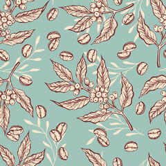 Vintage coffee pattern for fabric design. Coffee background pattern for art print, fabric and packaging design.