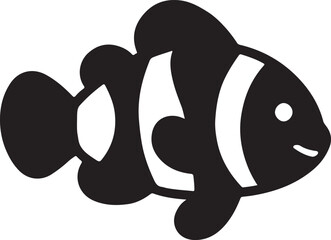 Cute clown fish silhouette on white background.