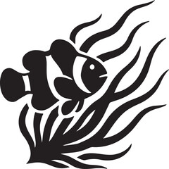 Cute clown fish silhouette on white background.