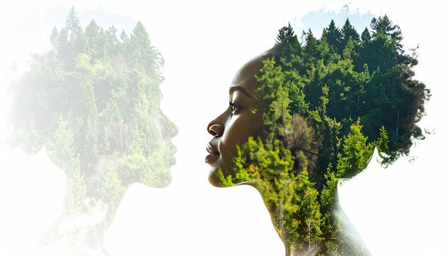 Double portrait with forest - Powered by Adobe