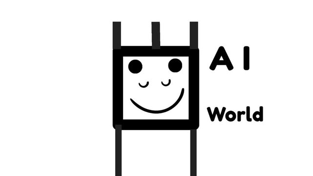 Simple Smiling Robot Character with AI World Text Logo Animation
