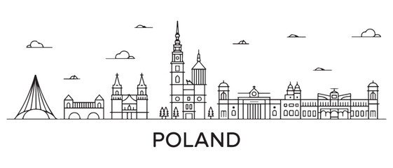 Poland Line Art skyline. Travel Poland famous landmarks. with white background © MofajjolHossen