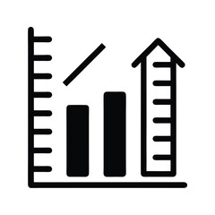 Black simple line graph conveys growing business with data points and columns