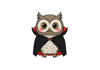 Obraz premium Cute cartoon owl wearing a vampire cape with red lining animal bird
