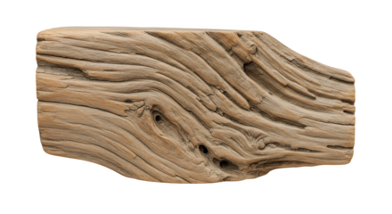 Weathered teak wood column fragment, heavy texture, transparent background