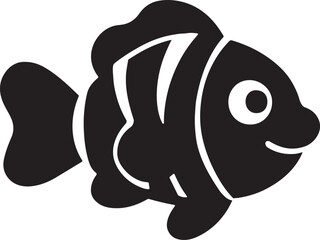 Cute clown fish silhouette on white background.