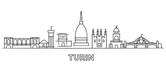 Fototapeta premium Turin Line Art skyline banner. Buenos Turin, Italy. with white background