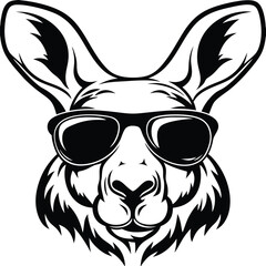 Bold black outline of a kangaroo with sunglasses creates a cool, modern vibe
