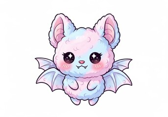 Cute fluffy bat with pink and blue swirls and large sparkling eyes image
