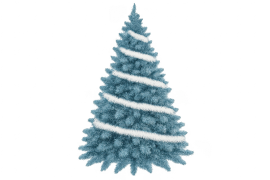 Blue christmas tree with white tinsel decoration