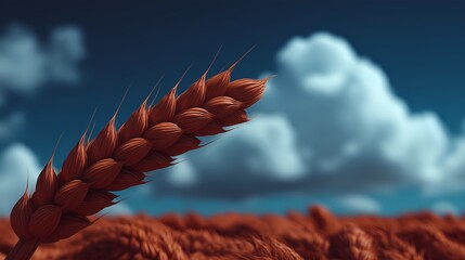 Golden Wheat Field Under a Dramatic Blue Sky with Fluffy Clouds.