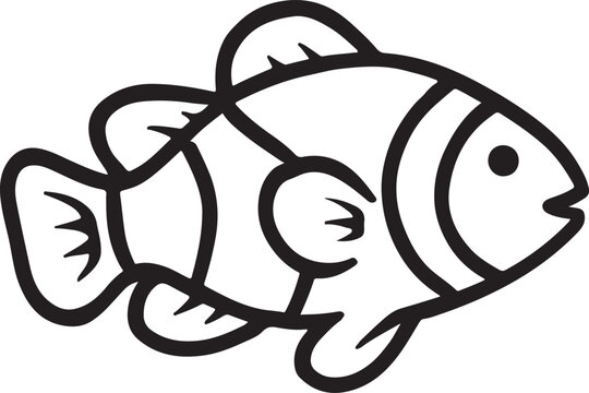 Clownfish line art silhouette vector illustration. Sea clown fish. Amphitryon ocularist. Vector illustration in black outline on a white background