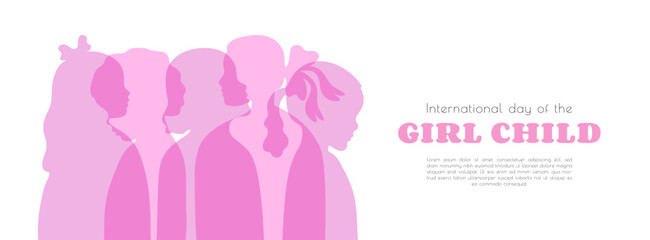 International Day of the Girl Child banner template. Holiday concept. Trendy background, card, poster with text inscription and copy space. Vector illustration in flat style
