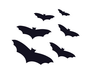 Halloween bats set. Black silhouette elements for holiday banner poster card. Vector illustration