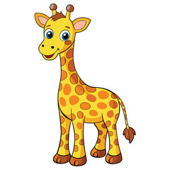 Obraz premium Charming cartoon giraffe with a smiling expression is standing against the white backdrop