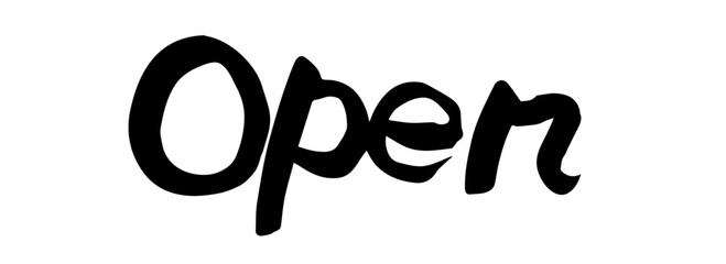 Brush lettering text "OPEN" (handwritten calligraphy)