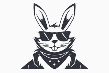 Confident rabbit dons sunglasses and a bandana, showcasing a monochrome silhouette portrait