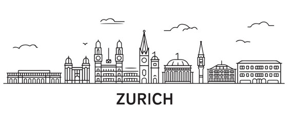 Obraz premium Zurich Line Art skyline banner. Zurich, Switzerland. with white background