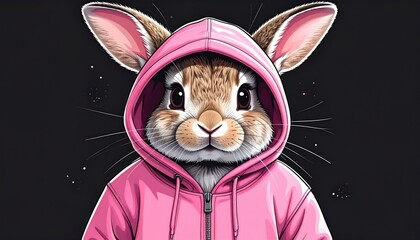 Cute rabbit wearing a pink hoodie (1)