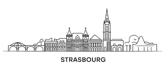 Strasbourg Line Art skyline. Black Baton Rouge city. with white background