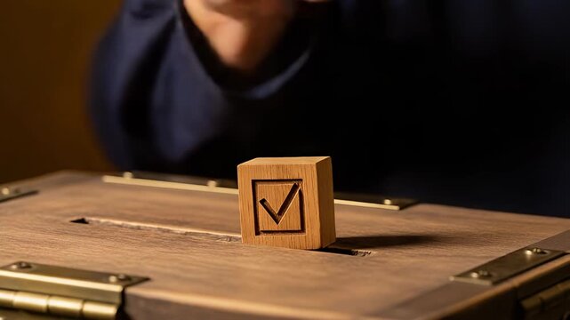 Voting Concept: Wood Checkbox on Ballot Box