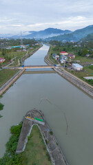 Naklejka premium Aerial View of River Canal in Gorontalo, Indonesia