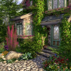 Charming stone cottage garden exterior