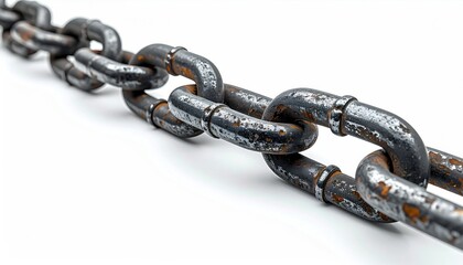 Rusty metal chain stretches across a white background