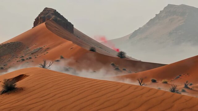 there is a red fire hydrant in the middle of a desert