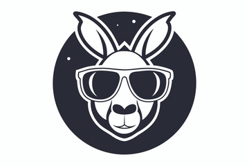 Cool kangaroo with sunglasses displayed inside of a dark circle enhances its trendy and modern vibe