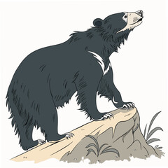 Obraz premium Cartoon sloth standing on a rock with its head tilted upwards Keywords: sloth, cartoon, animal, standing