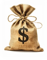A burlap sack with a dollar sign