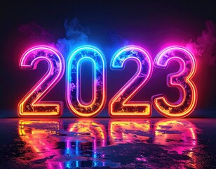 Neon 2023.  Colorful numbers with fiery effect
