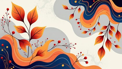 Obraz premium Autumn Leaves and Abstract Watercolor Background Vector Illustration
