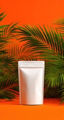 Blank white pouch, tropical backdrop
