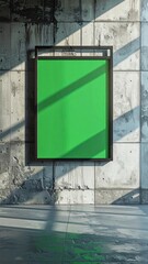 Empty green screen poster in a gritty industrial interior