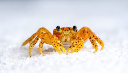 Close-up of a small orange crab on a white surface