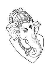 Intricate Line Art of Lord Ganesha with Sacred Symbols