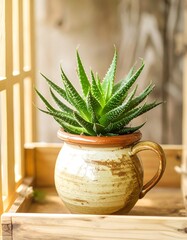 A small succulent plant in a decorative pot
