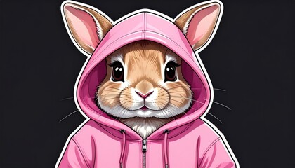 Cute rabbit wearing a pink hoodie (2)