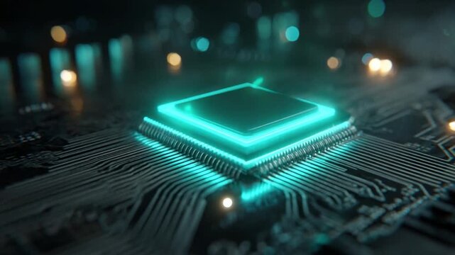 Cybernetic Core: Illuminated, a state-of-the-art central processing unit, its circuits weaving a tapestry of digital life, bathed in an electric glow.