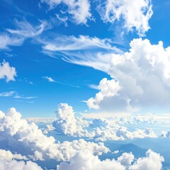 Aerial view of clouds and a vibrant blue sky