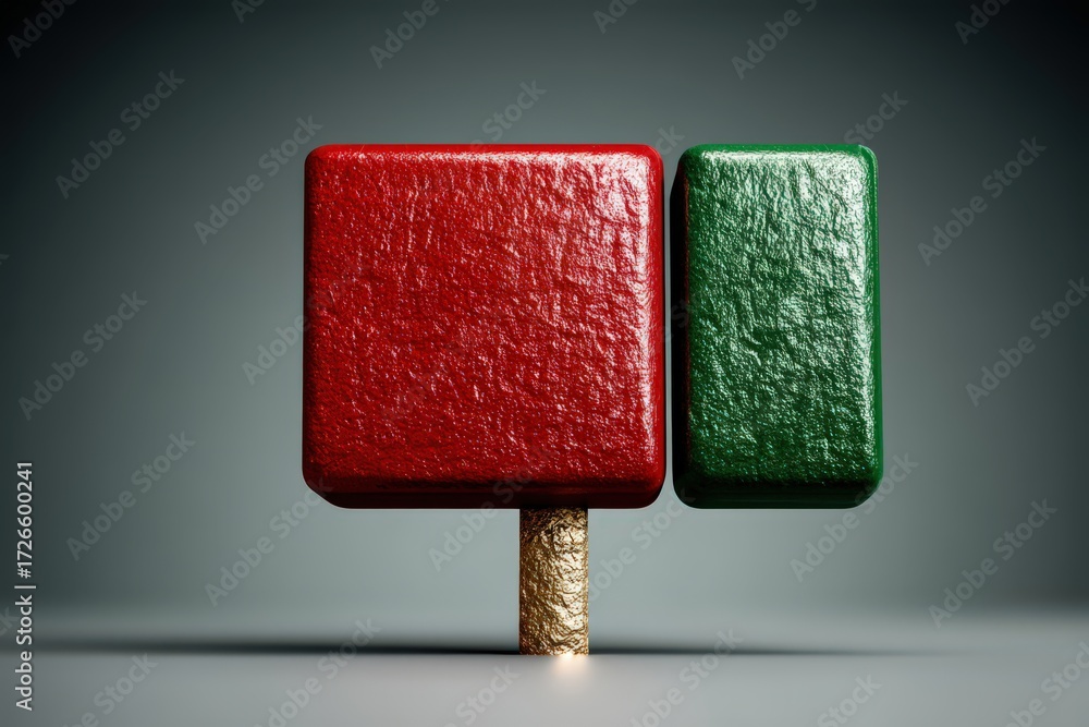 Poster unique red and green textured blocks standing together symbolizing creativity and innovation with vi