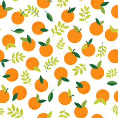Orange Citrus Fruit Pattern Design with Leaves for Background or Wallpaper, Seamless Repeat Pattern