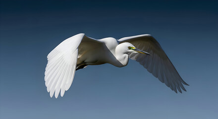 Obraz premium Elegant flight of a little egret against a clear blue sky expressing freedom and grace